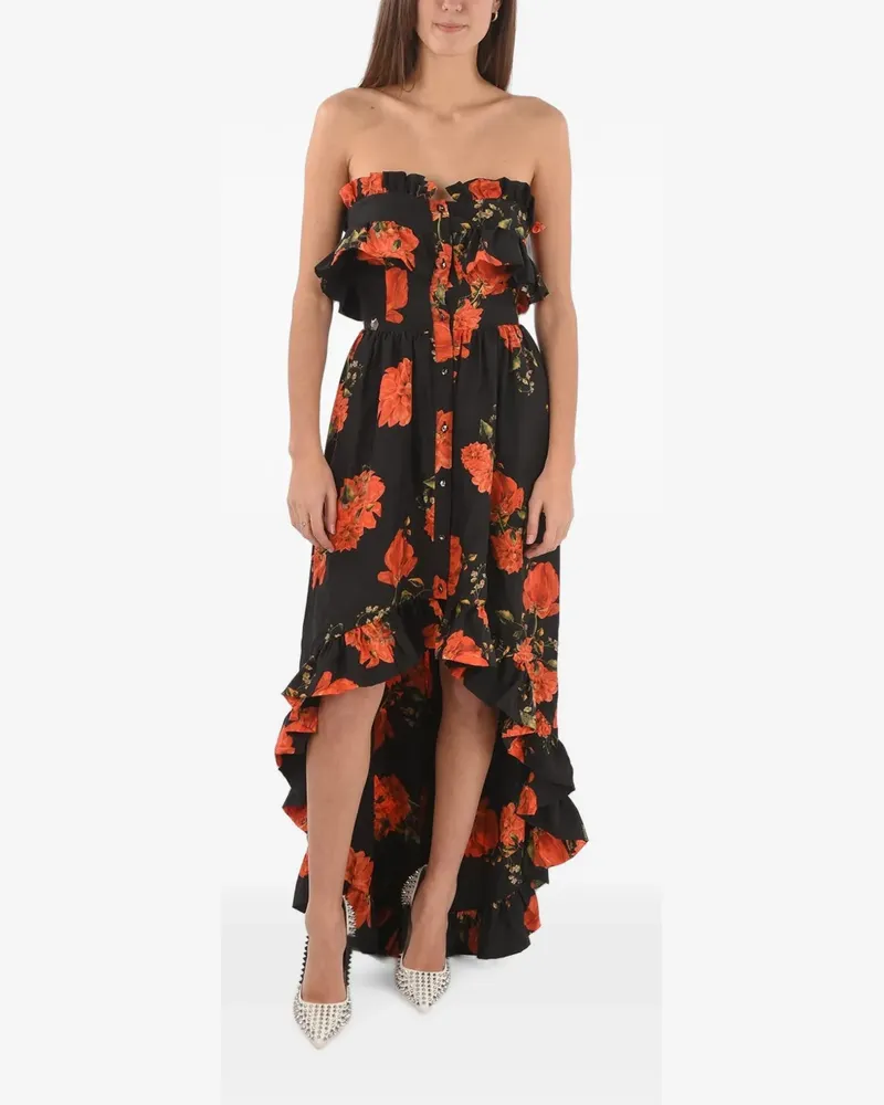 Philipp Plein floral-print ruffled maxi dress - Schwarz Schwarz