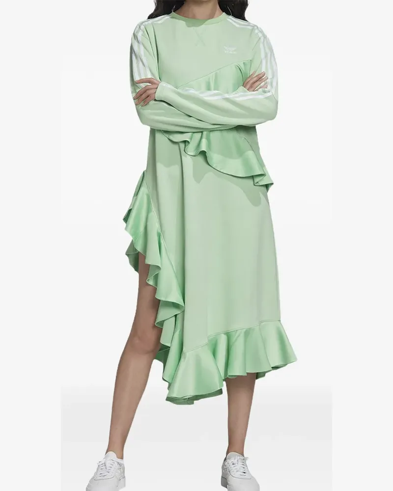 adidas ruffled long-sleeve asymmetric dress - Grün Grün