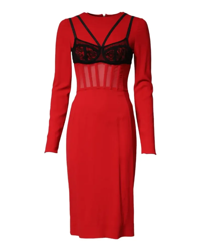 Dolce & Gabbana Midikleid mit Spitzen-Overlay - Rot Rot