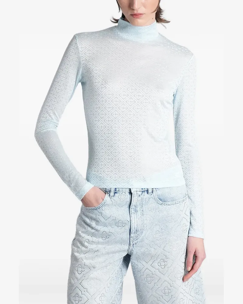 Casablanca Paris monogram-pattern high-neck top - Blau Blau