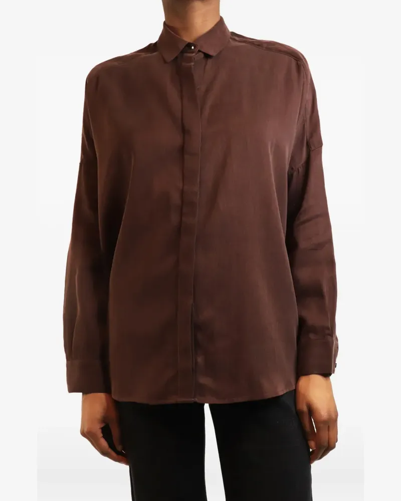 Sessùn satin-finish long-sleeve shirt - Braun Braun