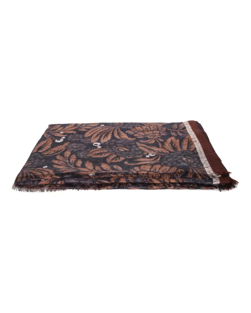 Dell'oglio Ausgefranster Schal mit Blumenprint - Braun Braun