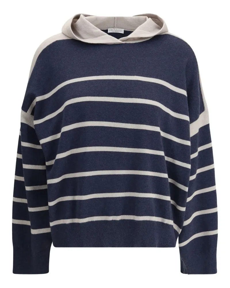 Brunello Cucinelli Gestreifter Hoodie aus Kaschmir - Blau Blau