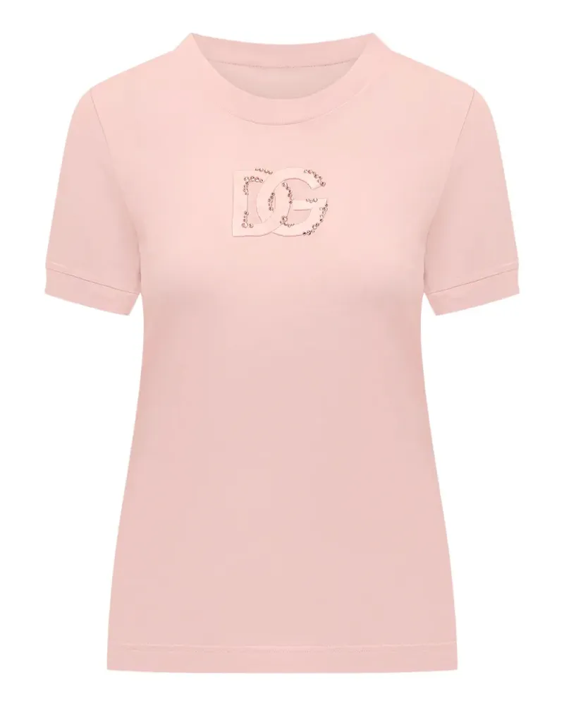 Dolce & Gabbana crystal-embellished logo-patch T-shirt - Rosa Rosa