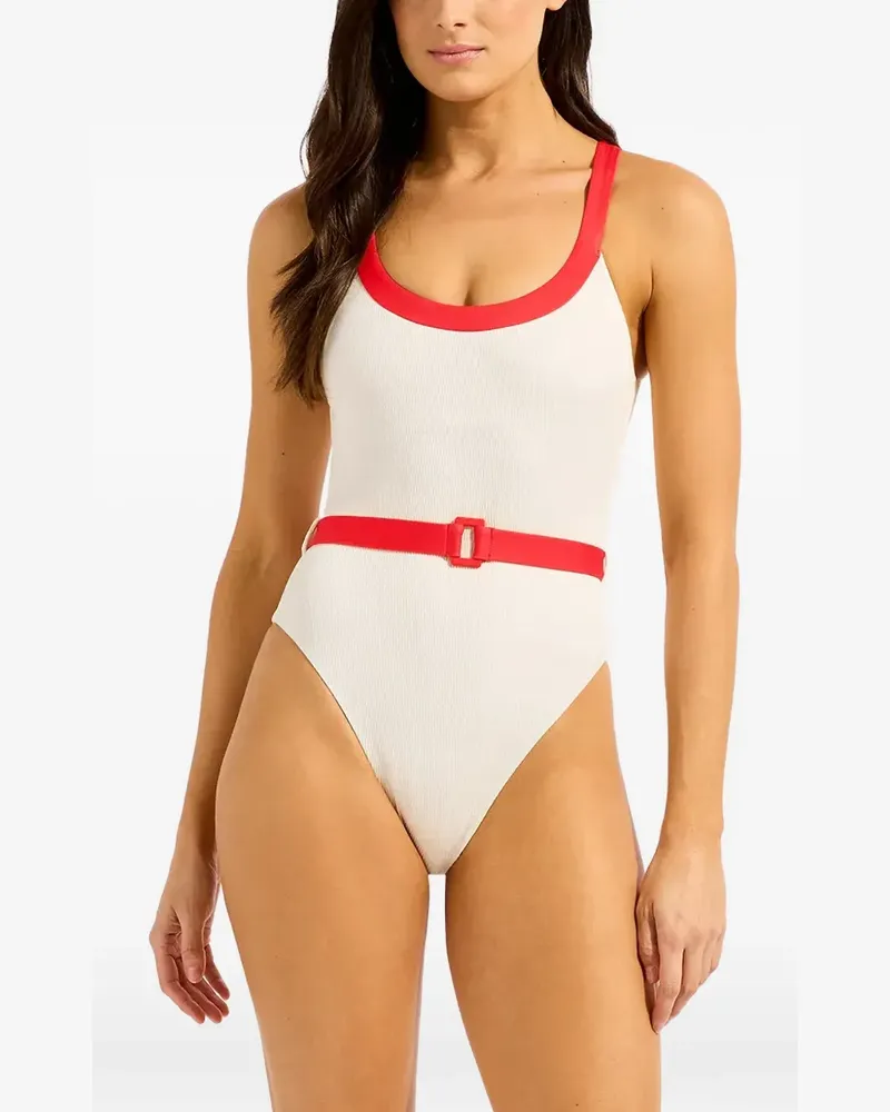 Seafolly Australia Gerippter Rio Badeanzug mit Gürtel - Nude Nude