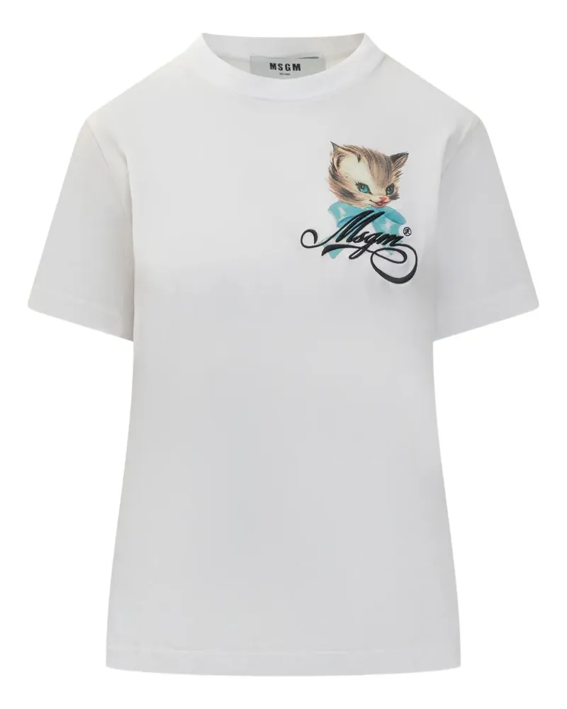 MSGM T-Shirt mit Katzen-Print - Weiß Weiß