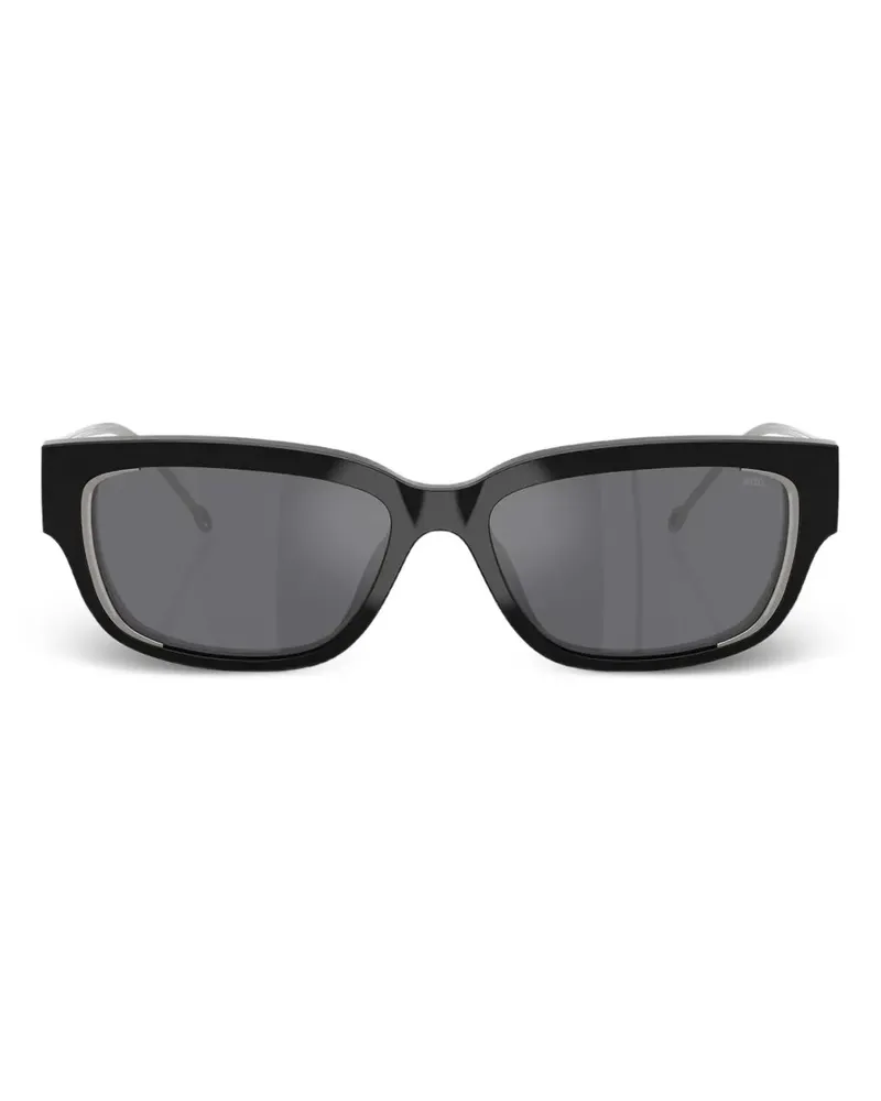 Diesel Eckige Sonnenbrille mit Logo-Schild - Schwarz Schwarz