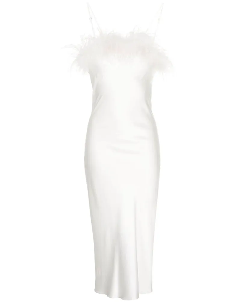 Gilda & Pearl Camille Seidenkleid mit Federn Weiß