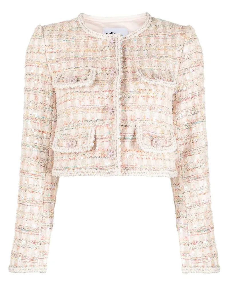 Self-Portrait Cropped-Jacke aus Boucle - Rosa Rosa