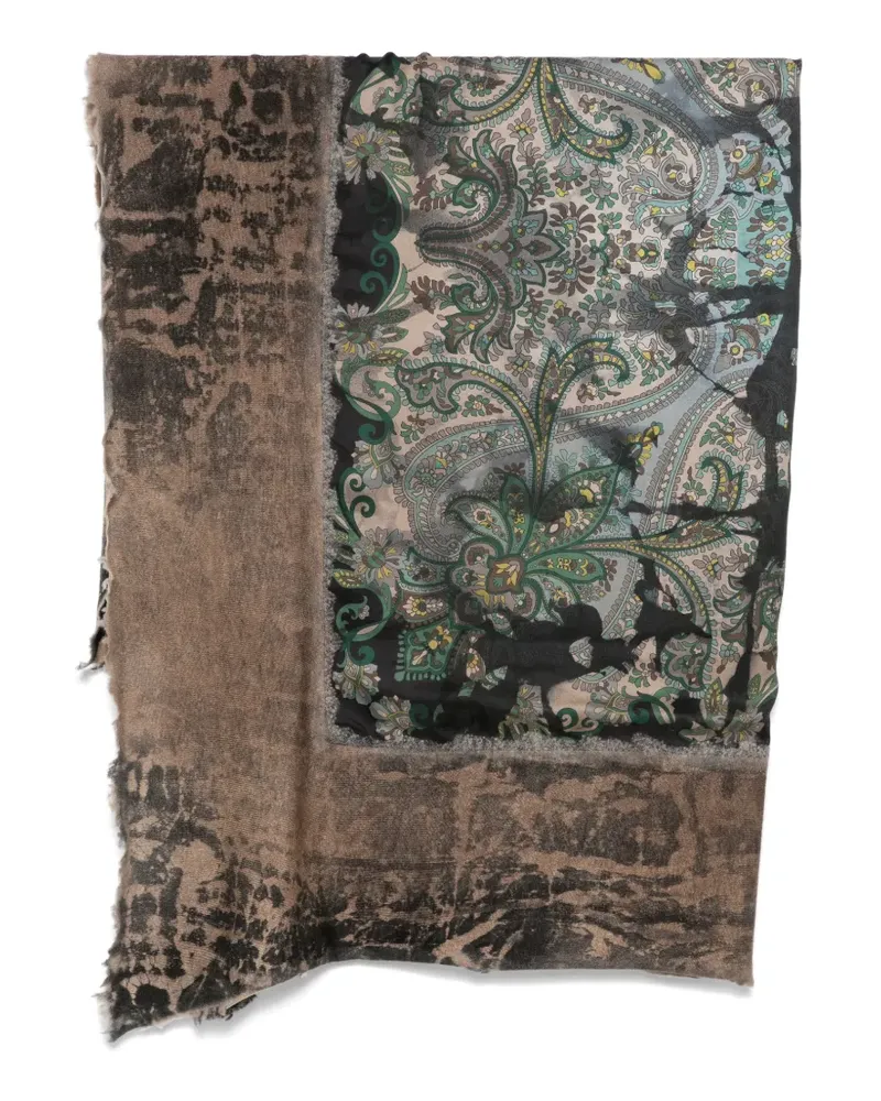 Avant Toi Ausgefranster Schal mit Paisley-Print - Braun Braun