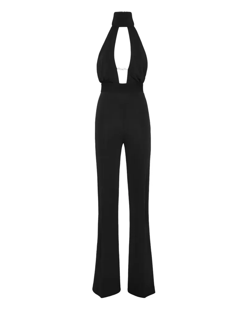 Philipp Plein Neckholder-Jumpsuit mit Logo-Schild - Schwarz Schwarz