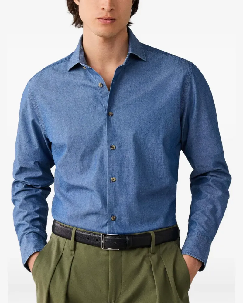 Hackett Chambray-Hemd mit Eton-Kragen - Blau Blau