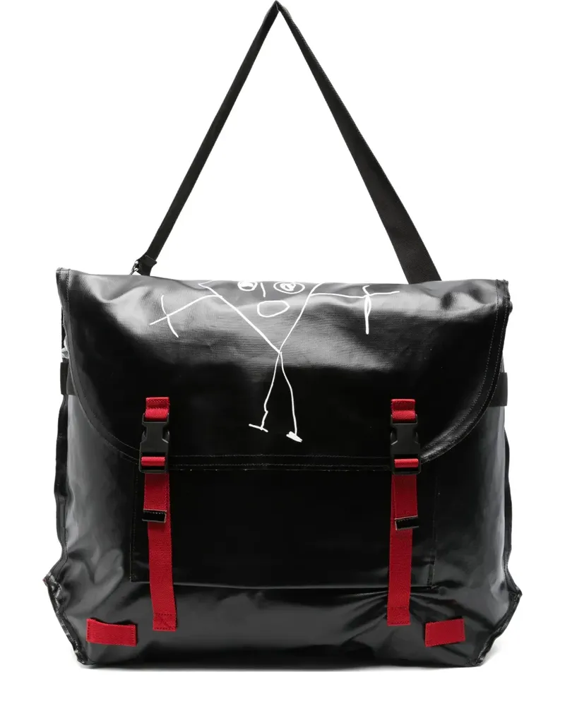 PLAN C Schultertasche mit grafischem Print - Schwarz Schwarz