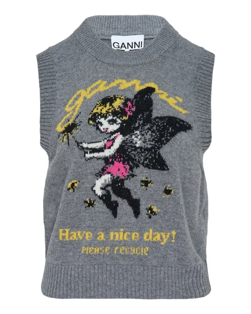 Ganni graphic-intarsia knitted vest - Grau Grau