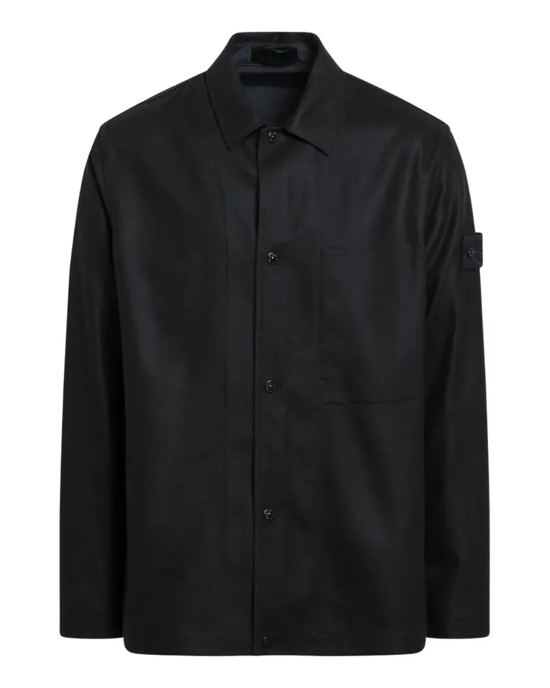 Stone Island 1200020 wool-nylon flannel_S.I. Ghost overshirt - Schwarz Schwarz