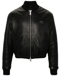 AMI Paris Lederjacke mit Logo-Schild Schwarz