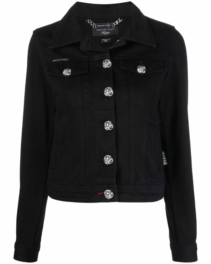 Philipp Plein Jeansjacke mit Logo Schwarz