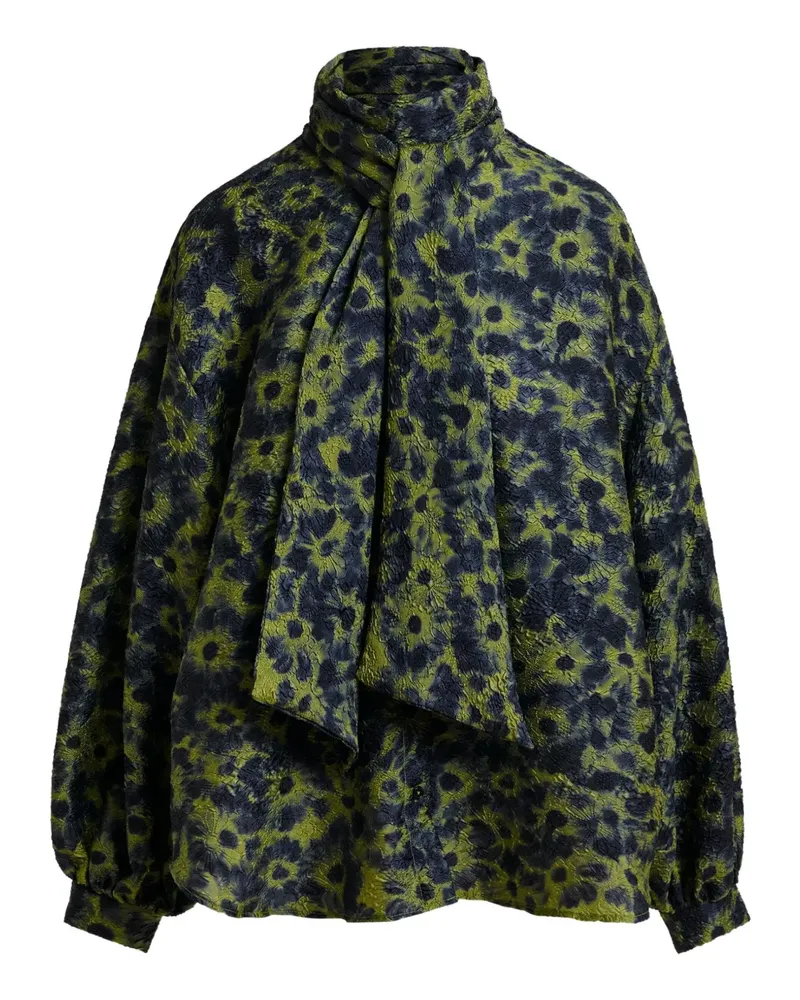 Essentiel Seidenbluse mit abstraktem Print - Grün Grün