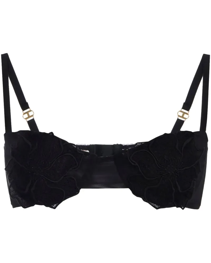 Elisabetta Franchi Oberteil mit Blumenstickerei - Schwarz Schwarz
