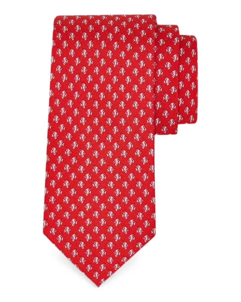 Ferragamo Seidenkrawatte mit Mini-Fisch-Print - Rot Rot