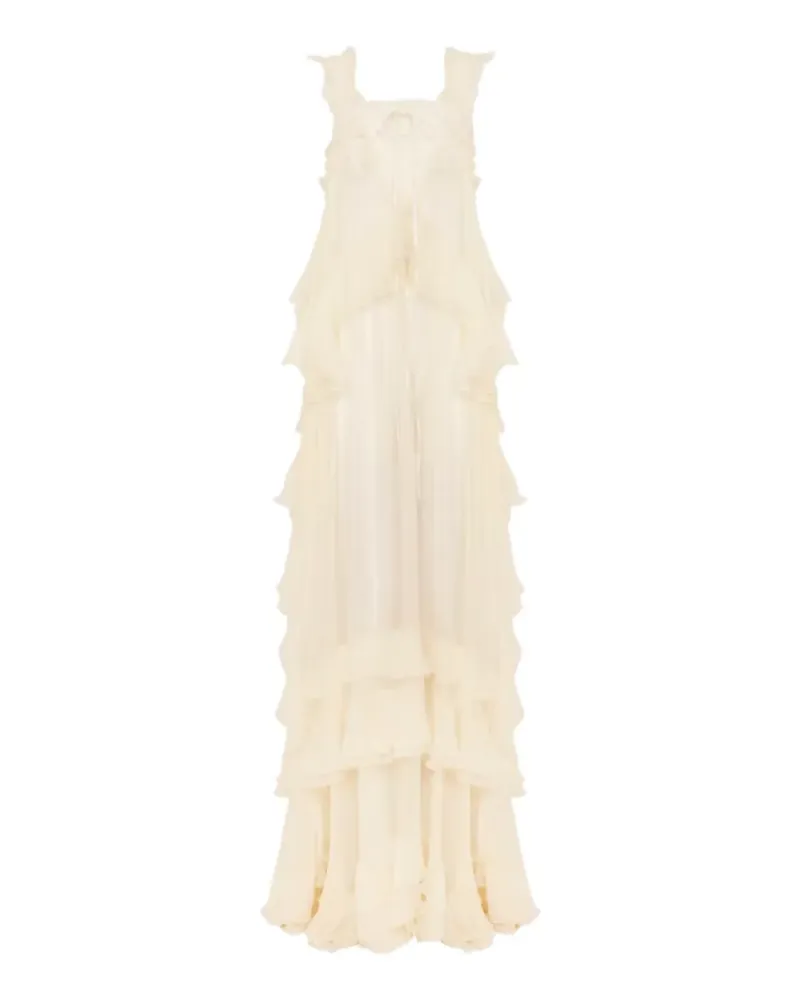 Chloé Ärmelloses Kleid aus Seiden-Mousseline und Spitze - Nude Nude