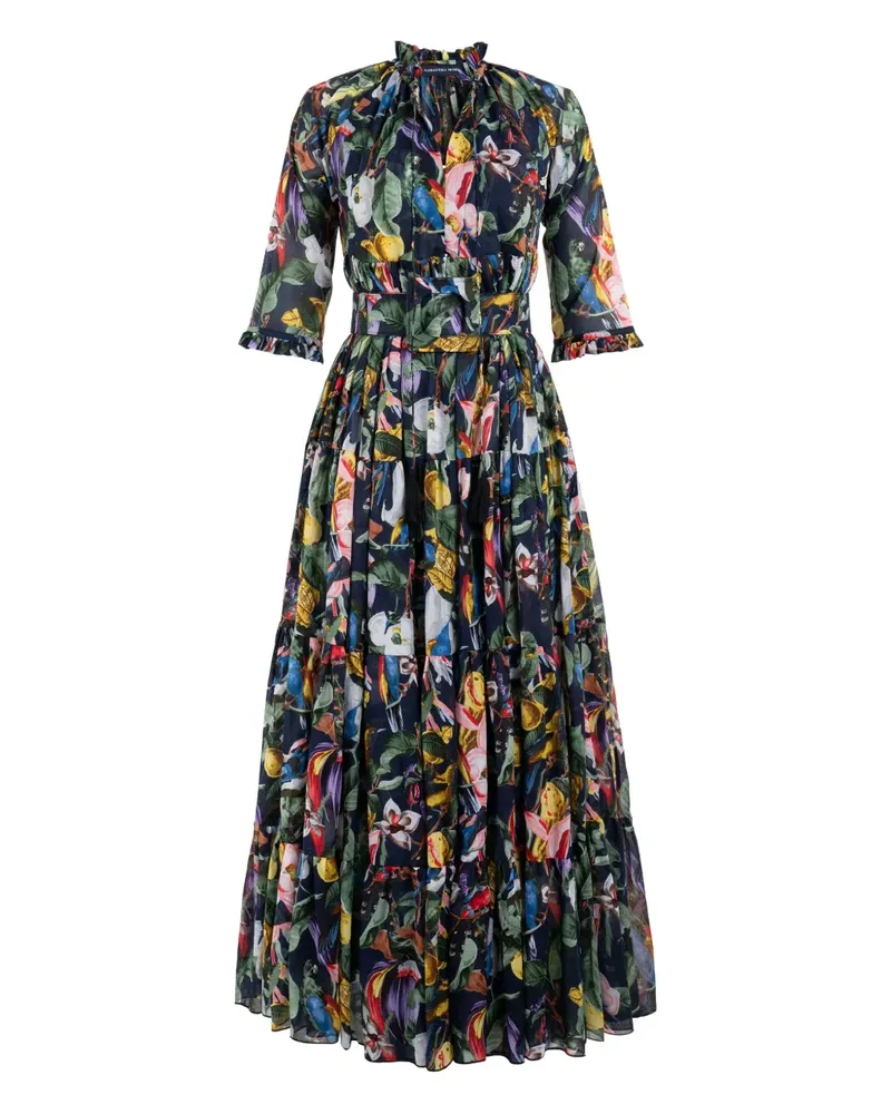 Samantha Sung Gerüschtes Kleid mit Blumen-Print - Blau Blau