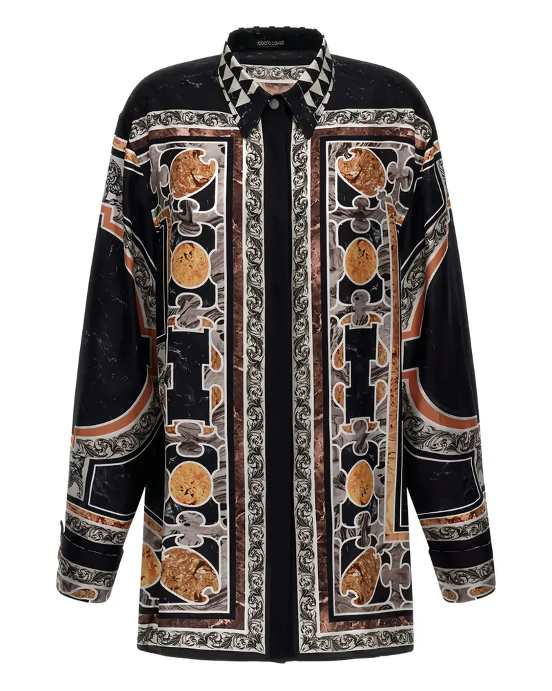 Roberto Cavalli Seidenkleid mit Barock-Print - Schwarz Schwarz