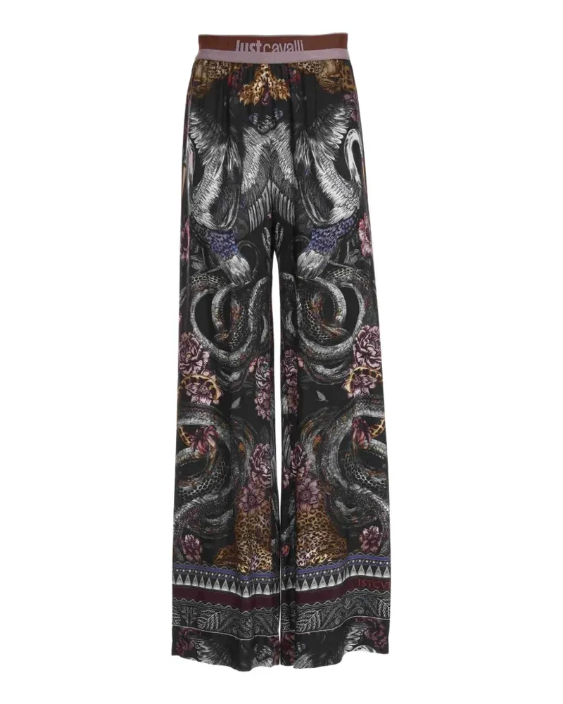 Just Cavalli graphic-print logo-waistband trousers - Schwarz Schwarz