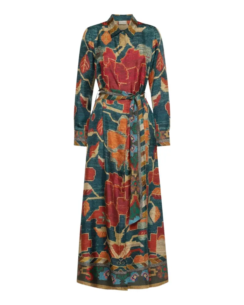 Pierre-Louis Mascia Aloe Maxi-Hemdkleid mit Tapisserie-Print - Blau Blau