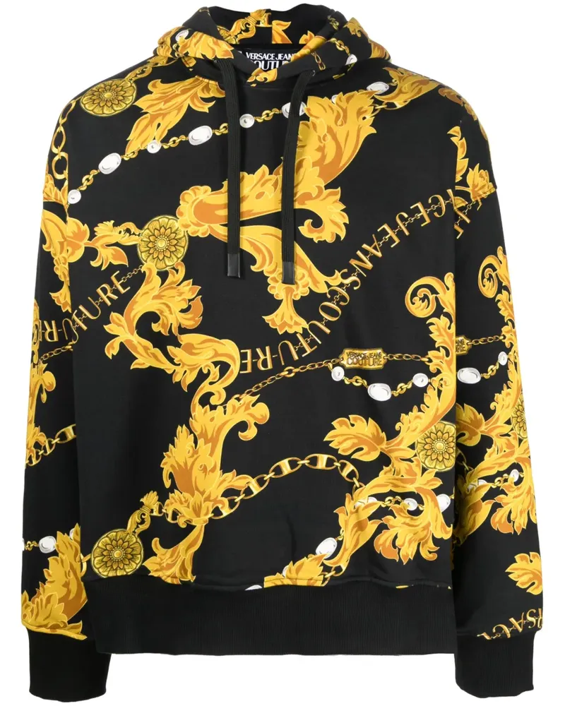 Versace Jeans Hoodie mit barockem Print - Schwarz Schwarz