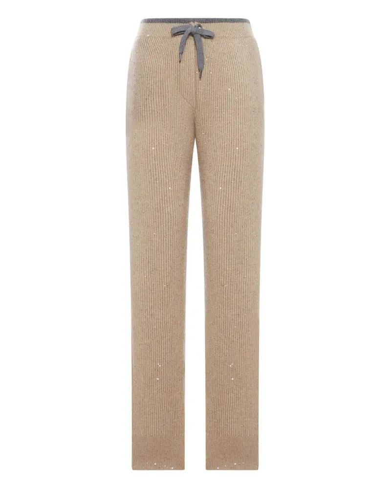 Brunello Cucinelli Gerippte Strickhose mit Verzierung - Nude Nude