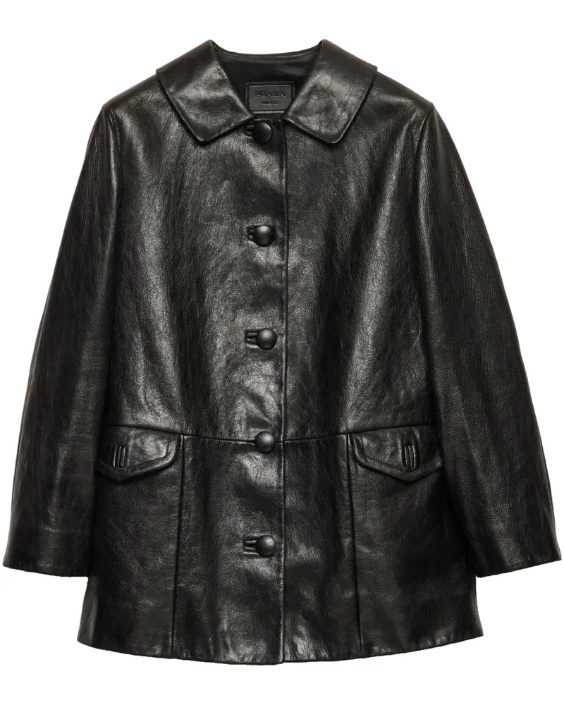 Prada Lederjacke mit Knopfverschluss - Schwarz Schwarz