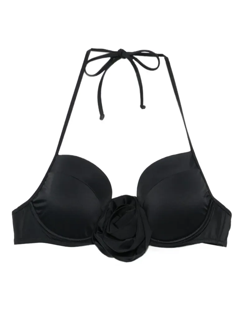 Moschino floral-appliqué halterneck bikini top - Schwarz Schwarz