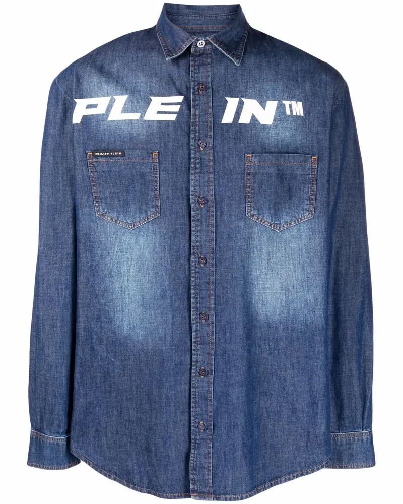 Philipp Plein Jeanshemd mit Logo - Blau Blau