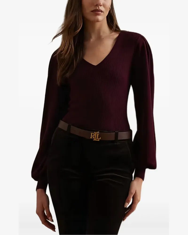 Ralph Lauren Geripptes Top mit V-Ausschnitt - Rot Rot