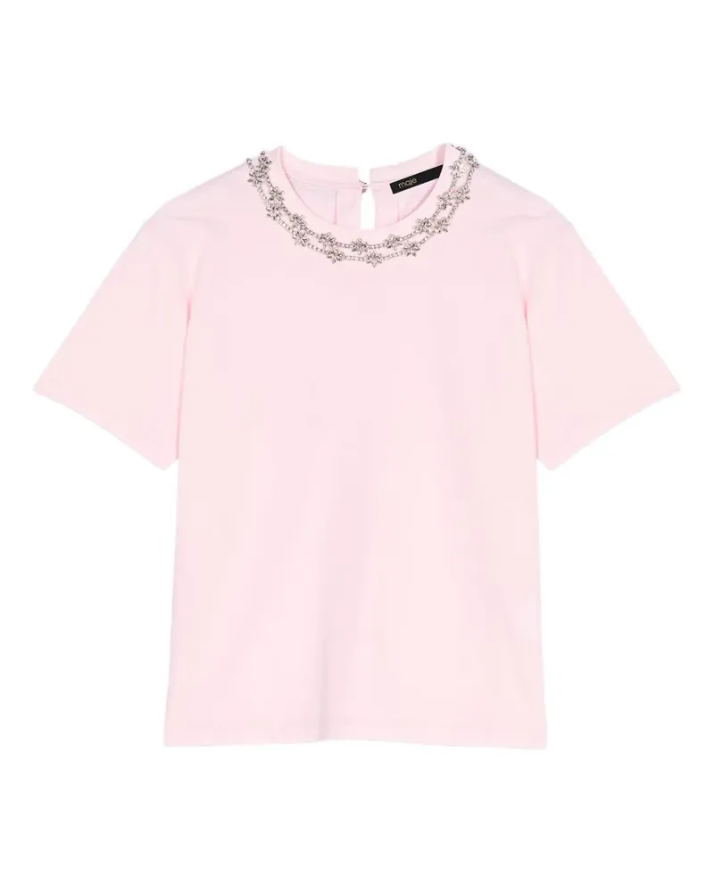 Maje T-Shirt mit Schmucksteinen - Rosa Rosa