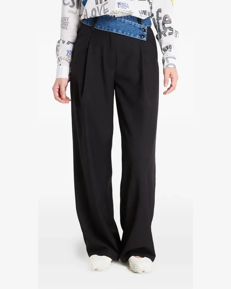 Desigual denim-waistband pleated trousers - Schwarz Schwarz