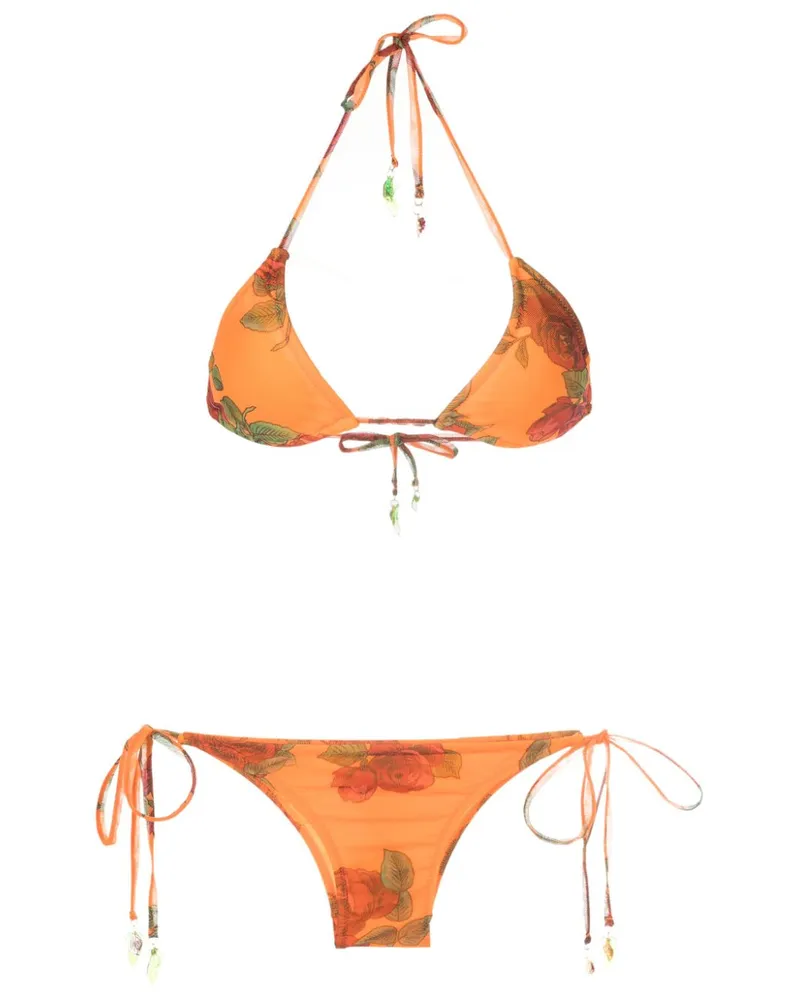 Amir Slama Bikini mit Rosenmuster - Orange Orange