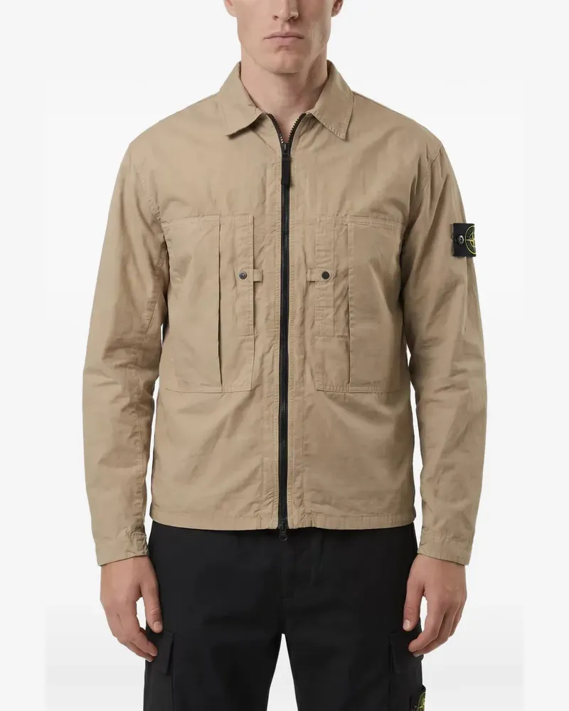 Stone Island logo-patch zip-up jacket - Nude Nude