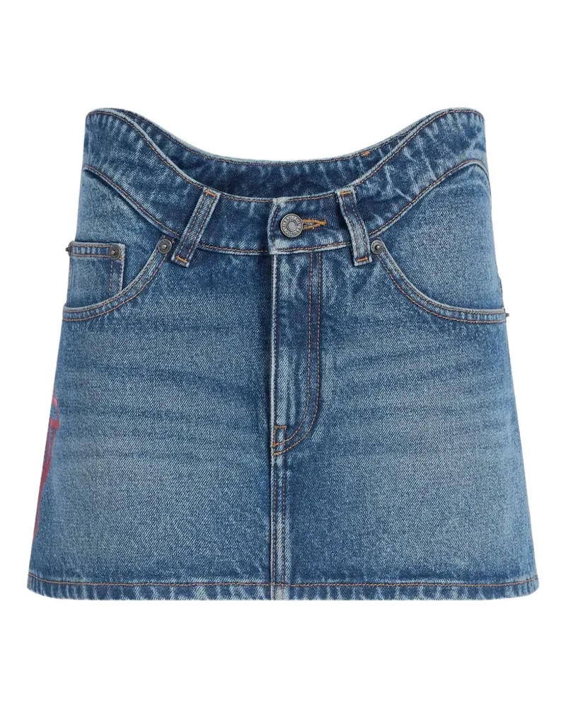 Jean Paul Gaultier Jeansrock mit gewelltem Bund und JPG-Print - Blau Blau