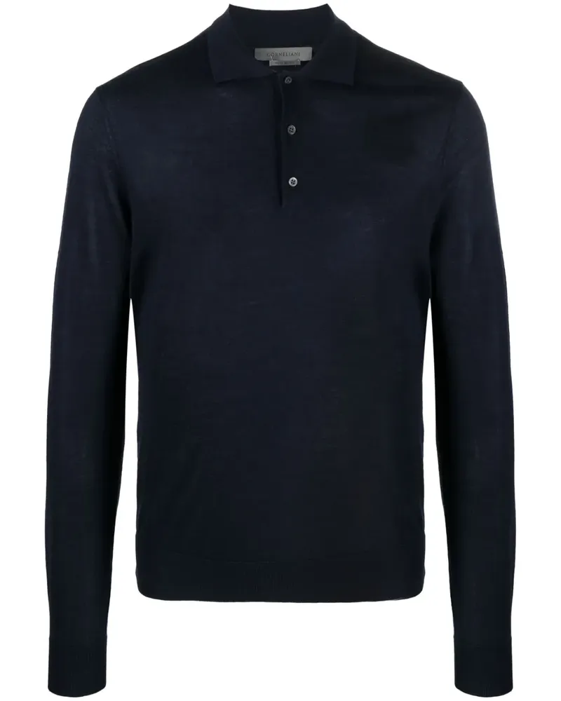 Corneliani Fein gestricktes Poloshirt - Blau Blau