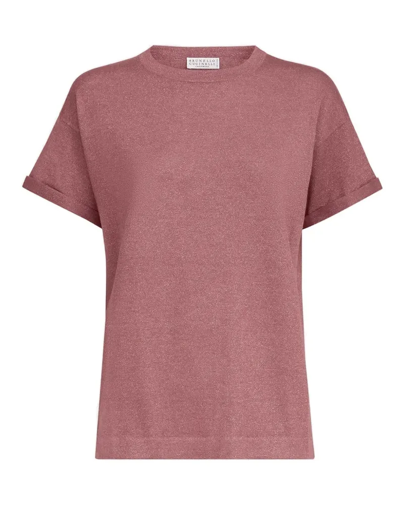 Brunello Cucinelli Gestricktes Lurex-T-Shirt mit tiefen Schultern - Rosa Rosa