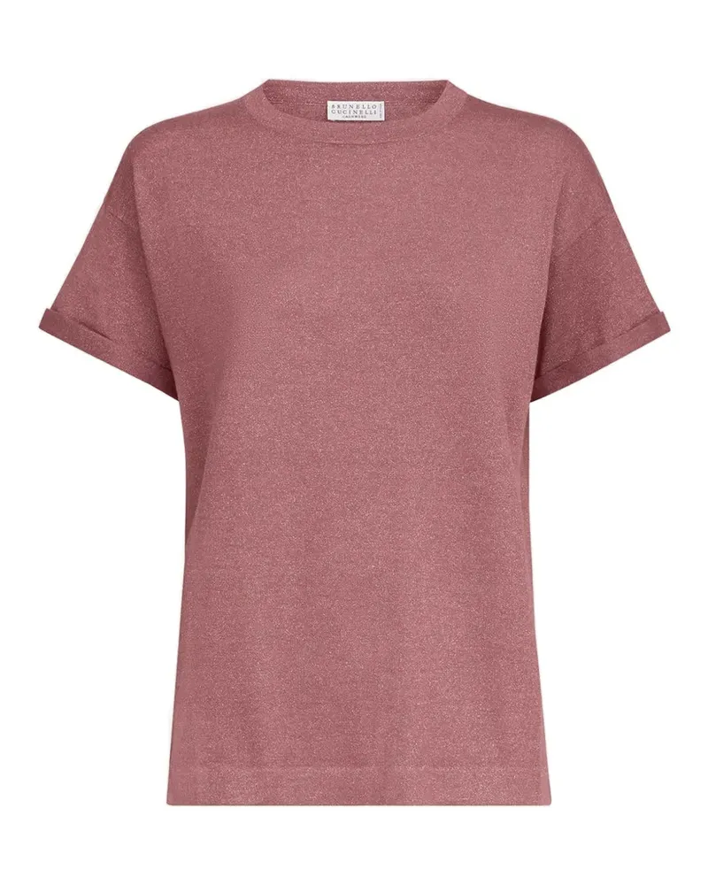 Brunello Cucinelli Gestricktes Lurex-T-Shirt mit tiefen Schultern - Rosa Rosa