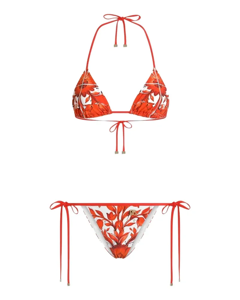 Dolce & Gabbana Triangel-Bikini mit Majolica-Print - Orange Orange
