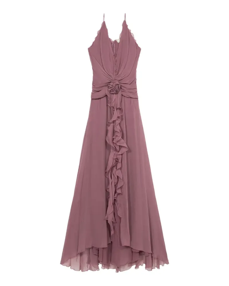 Blumarine V-Ausschnitt-Maxikleid mit Rosendetail - Rosa Rosa