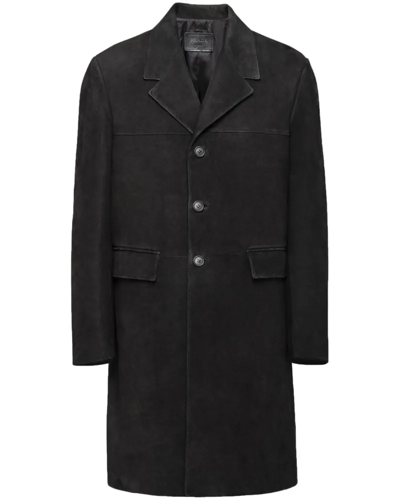 Prada Einreihiger Wildledermantel - Schwarz Schwarz