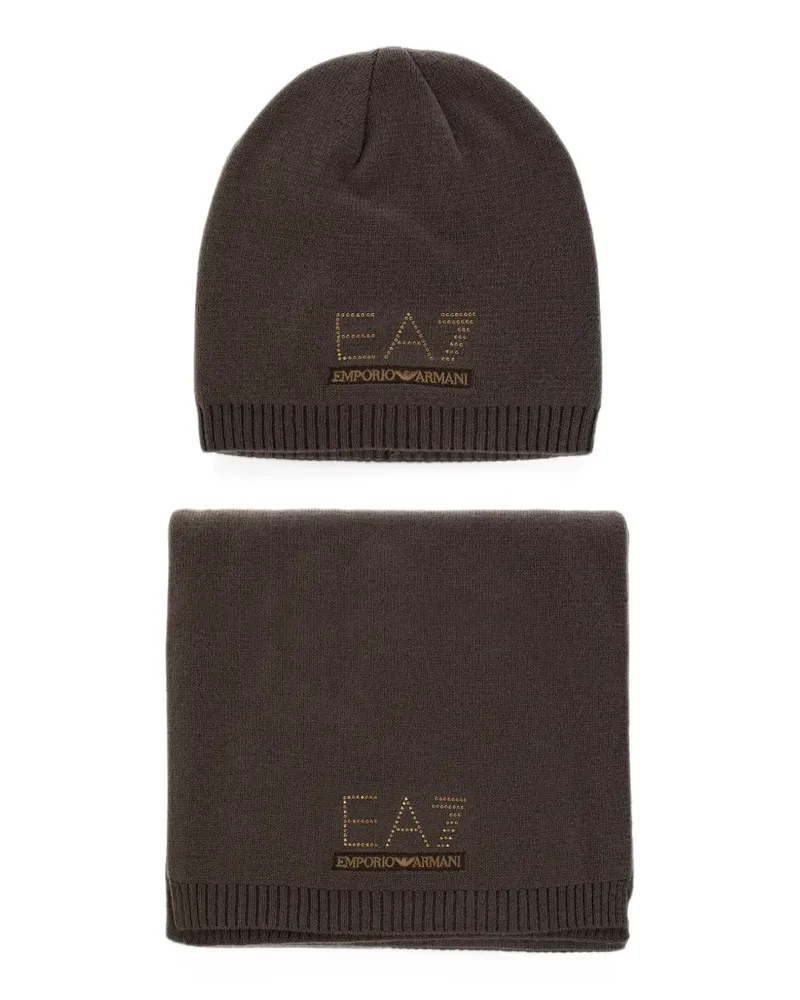 EA7 rhinestone-embellished beanie hat and scarf set - Braun Braun