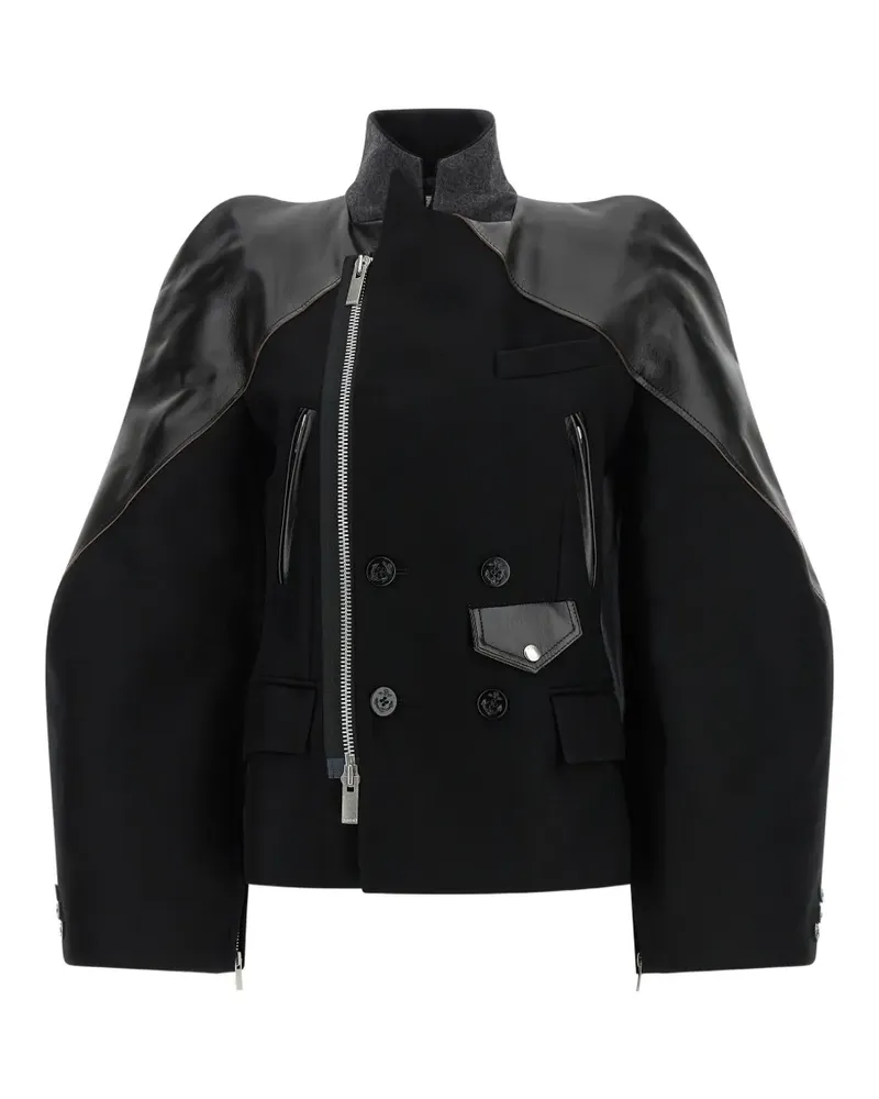 Sacai sculptural-shoulder melton-wool jacket - Schwarz Schwarz