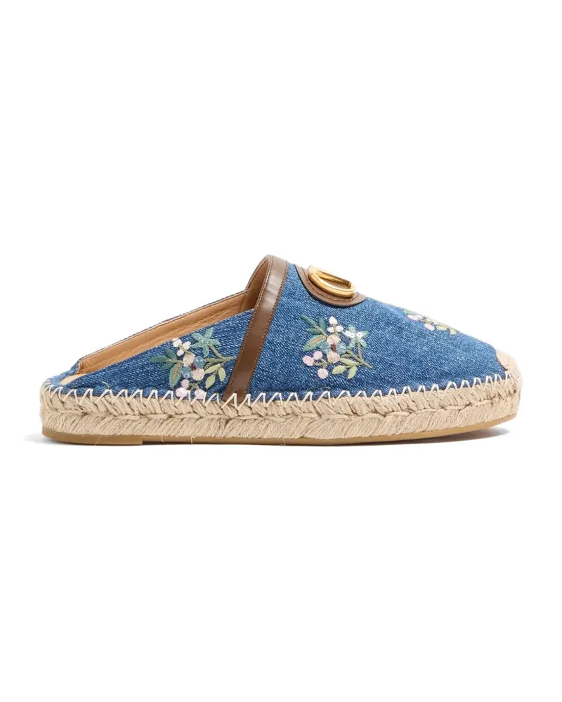 Valentino Garavani VLogo Signature Mules aus Denim mit Blumenstickerei 25mm - Blau Blau