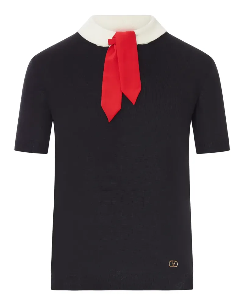 Valentino Garavani pussy-bow short-sleeved knitted T-shirt - Schwarz Schwarz